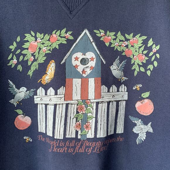 Vintage Timber Creek Sweatshirt Birdhouse Picket Fence Birds Apples 90s Size XL - Picture 4 of 16